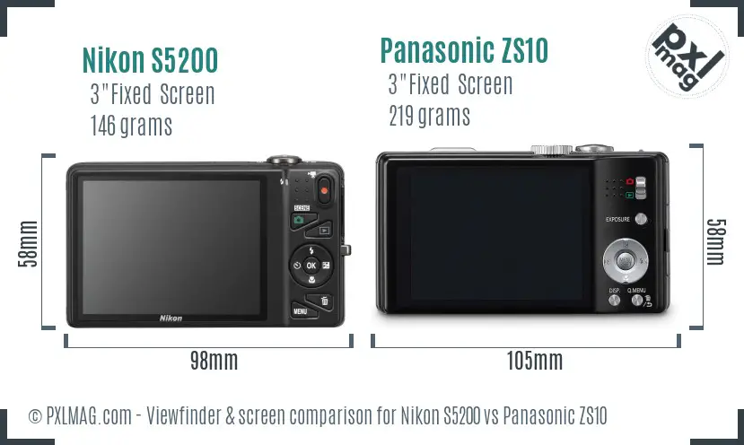 Nikon S5200 vs Panasonic ZS10 Screen and Viewfinder comparison