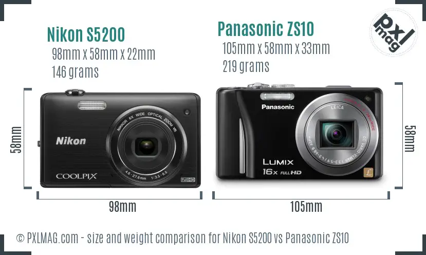 Nikon S5200 vs Panasonic ZS10 size comparison Nikon S5200 vs Panasonic ZS10 size comparison