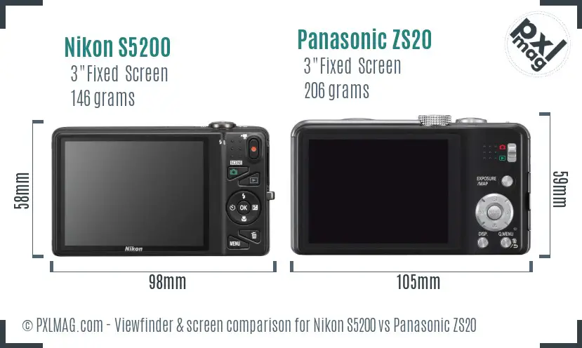 Nikon S5200 vs Panasonic ZS20 Screen and Viewfinder comparison