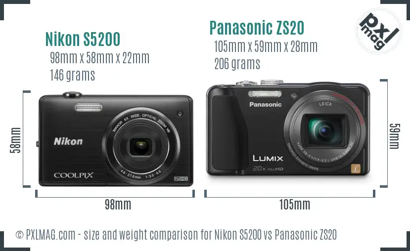 Nikon S5200 vs Panasonic ZS20 size comparison
