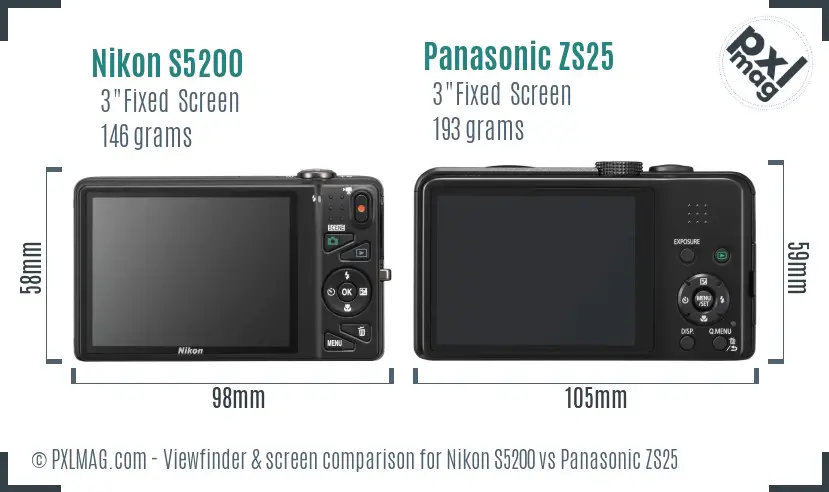 Nikon S5200 vs Panasonic ZS25 Screen and Viewfinder comparison