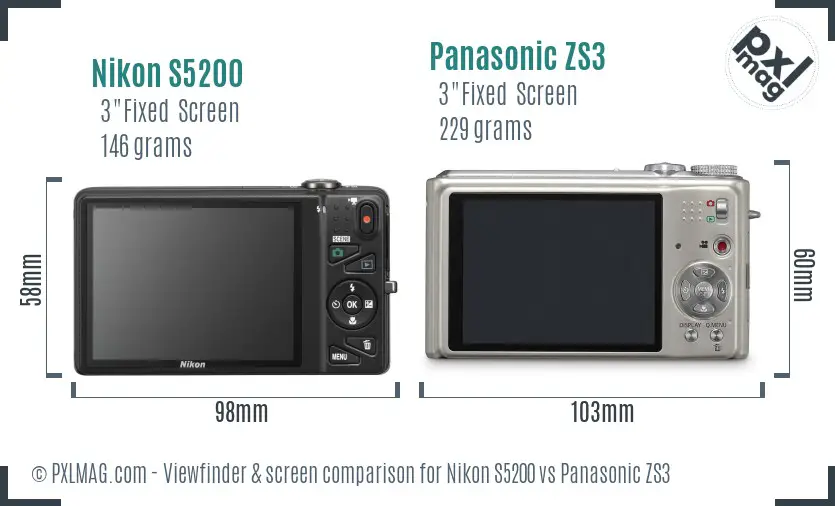 Nikon S5200 vs Panasonic ZS3 Screen and Viewfinder comparison