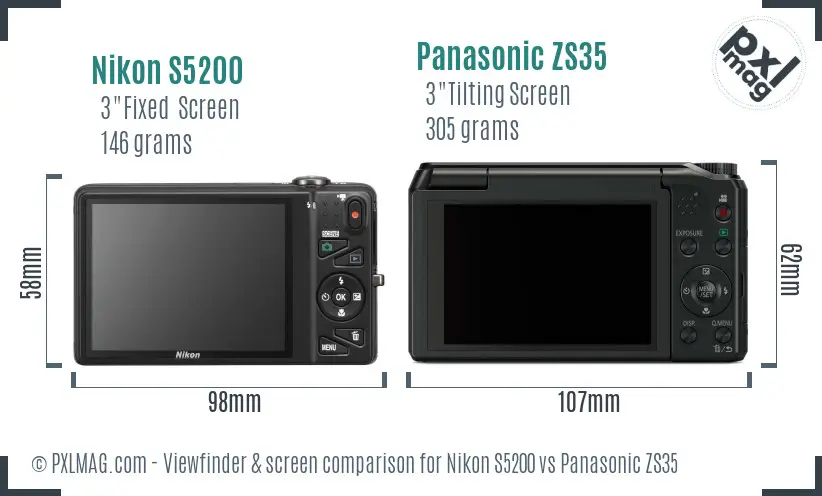 Nikon S5200 vs Panasonic ZS35 Screen and Viewfinder comparison