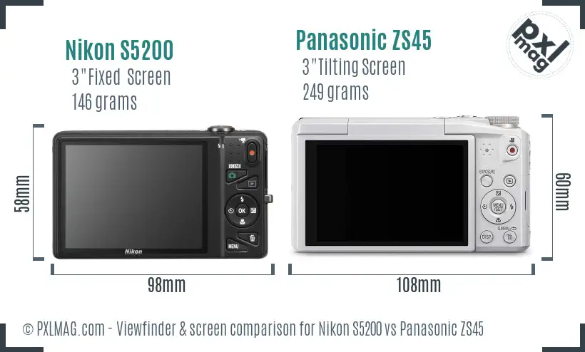 Nikon S5200 vs Panasonic ZS45 Screen and Viewfinder comparison