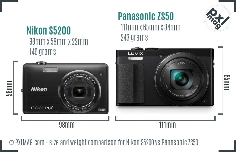 Nikon S5200 vs Panasonic ZS50 size comparison Nikon S5200 vs Panasonic ZS50 size comparison