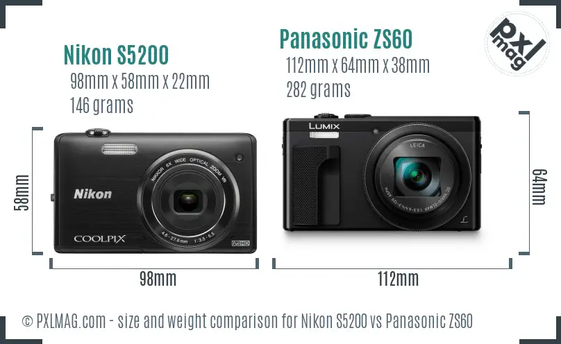 Nikon S5200 vs Panasonic ZS60 size comparison