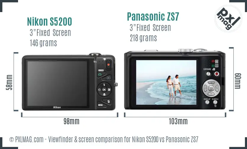 Nikon S5200 vs Panasonic ZS7 Screen and Viewfinder comparison