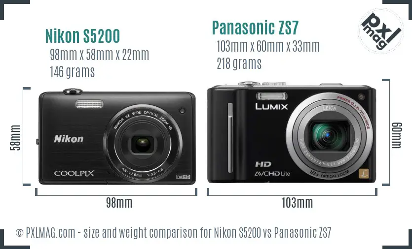 Nikon S5200 vs Panasonic ZS7 size comparison