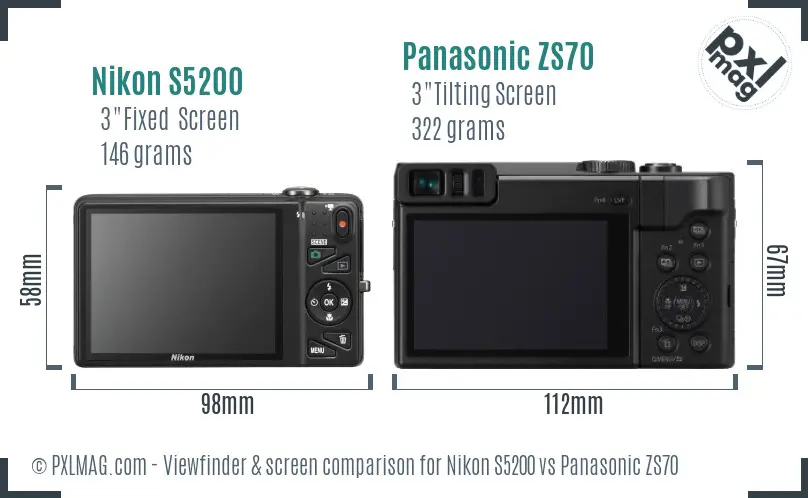 Nikon S5200 vs Panasonic ZS70 Screen and Viewfinder comparison