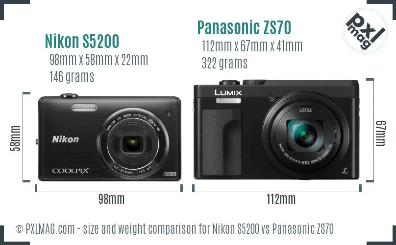 Nikon S5200 vs Panasonic ZS70 size comparison