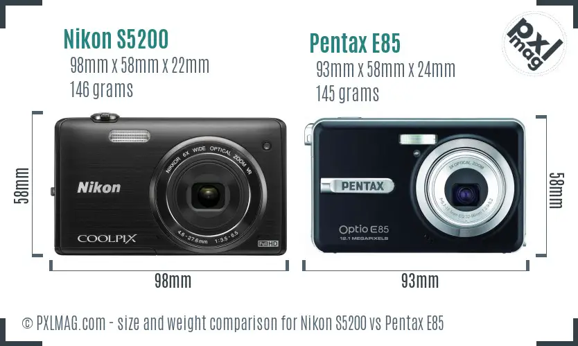 Nikon S5200 vs Pentax E85 size comparison Nikon S5200 vs Pentax E85 size comparison