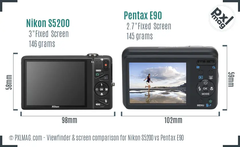 Nikon S5200 vs Pentax E90 Screen and Viewfinder comparison