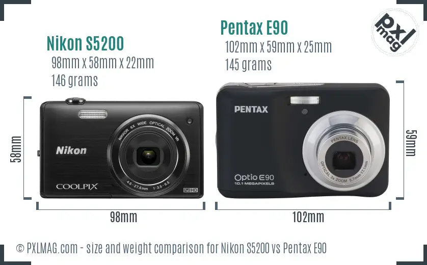 Nikon S5200 vs Pentax E90 size comparison