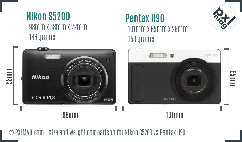 Nikon S5200 vs Pentax H90 size comparison Nikon S5200 vs Pentax H90 size comparison