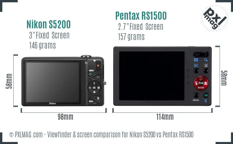 Nikon S5200 vs Pentax RS1500 Screen and Viewfinder comparison