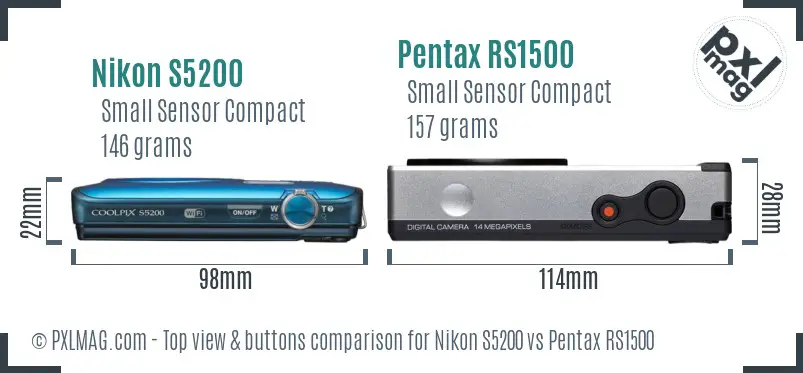 Nikon S5200 vs Pentax RS1500 top view buttons comparison