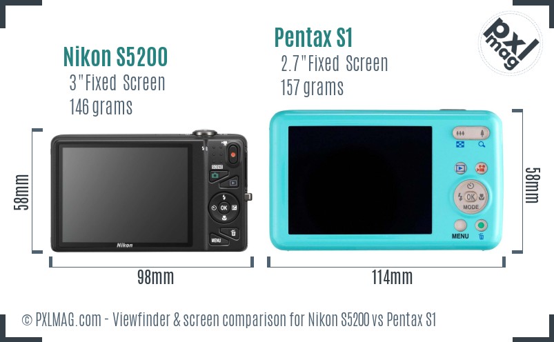 Nikon S5200 vs Pentax S1 Screen and Viewfinder comparison