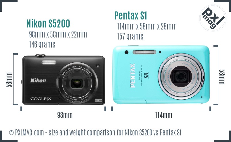 Nikon S5200 vs Pentax S1 size comparison
