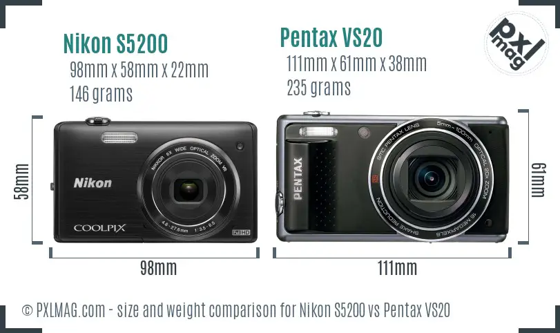 Nikon S5200 vs Pentax VS20 size comparison Nikon S5200 vs Pentax VS20 size comparison