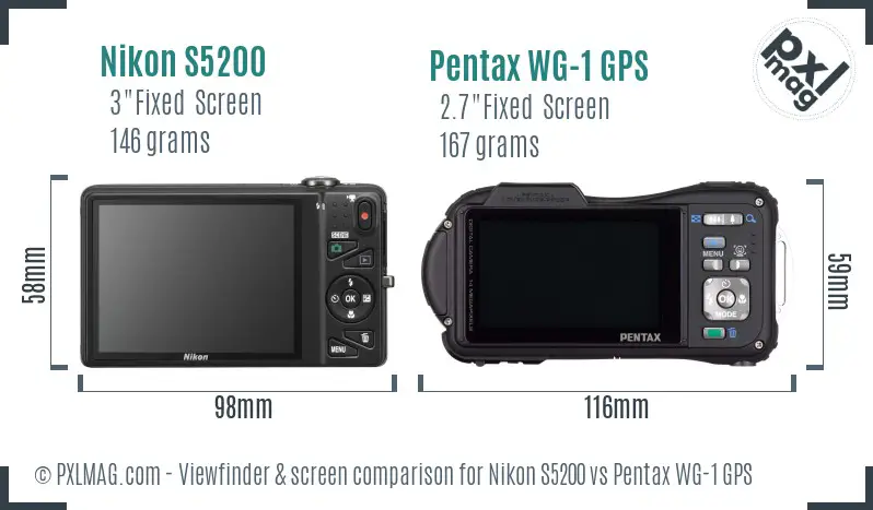 Nikon S5200 vs Pentax WG-1 GPS Screen and Viewfinder comparison Nikon S5200 vs Pentax WG-1 GPS Screen and Viewfinder comparison
