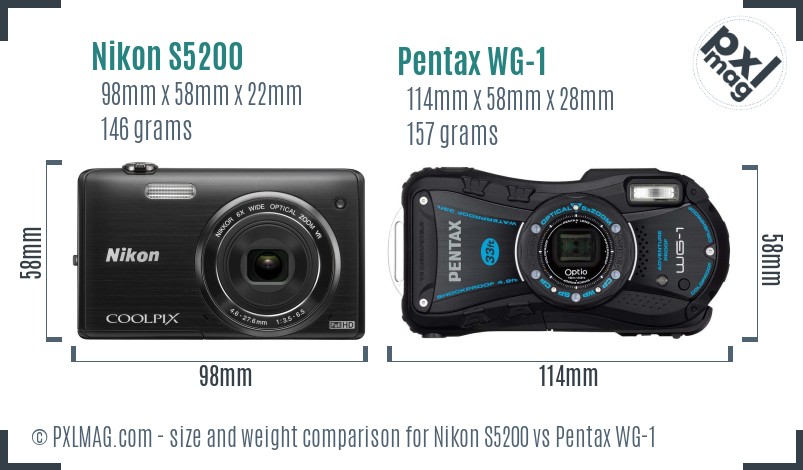 Nikon S5200 vs Pentax WG-1 size comparison