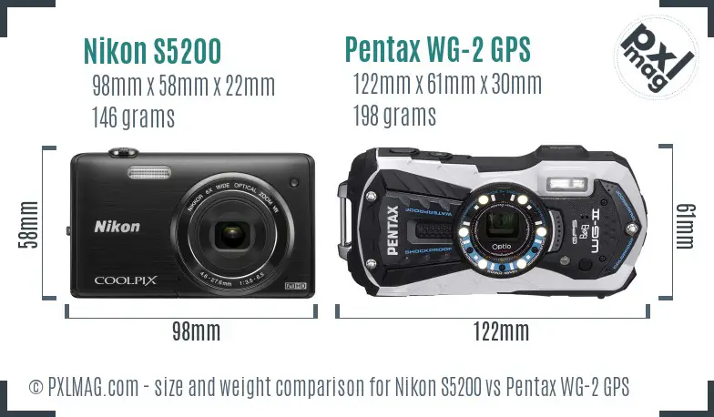 Nikon S5200 vs Pentax WG-2 GPS size comparison
