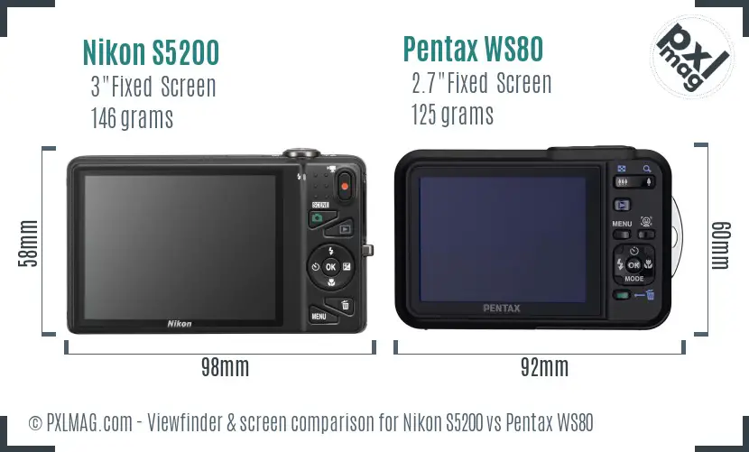 Nikon S5200 vs Pentax WS80 Screen and Viewfinder comparison Nikon S5200 vs Pentax WS80 Screen and Viewfinder comparison