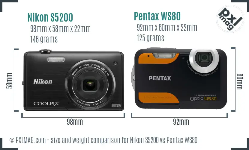 Nikon S5200 vs Pentax WS80 size comparison Nikon S5200 vs Pentax WS80 size comparison