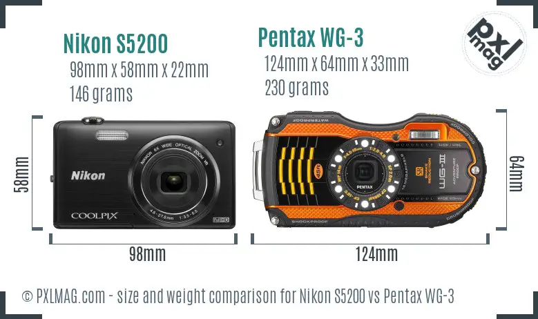 Nikon S5200 vs Pentax WG-3 size comparison Nikon S5200 vs Pentax WG-3 size comparison