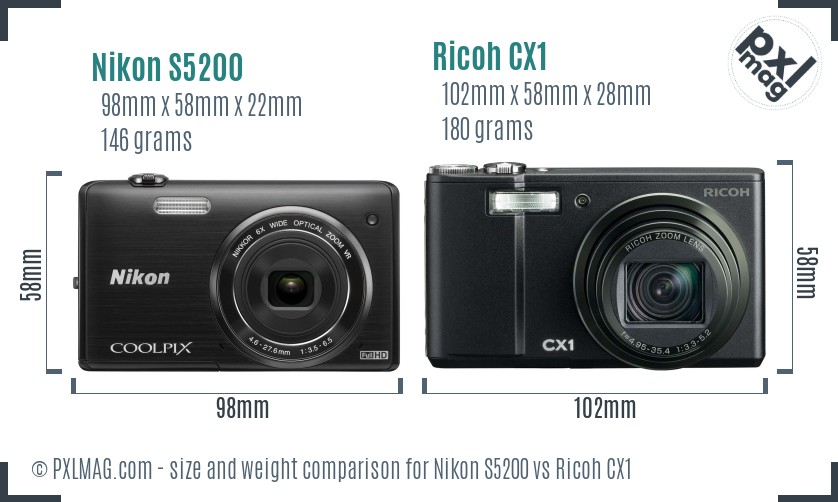 Nikon S5200 vs Ricoh CX1 size comparison Nikon S5200 vs Ricoh CX1 size comparison