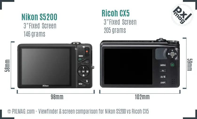 Nikon S5200 vs Ricoh CX5 Screen and Viewfinder comparison Nikon S5200 vs Ricoh CX5 Screen and Viewfinder comparison