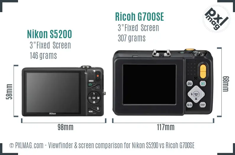 Nikon S5200 vs Ricoh G700SE Screen and Viewfinder comparison
