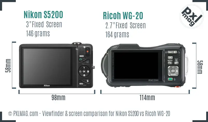 Nikon S5200 vs Ricoh WG-20 Screen and Viewfinder comparison