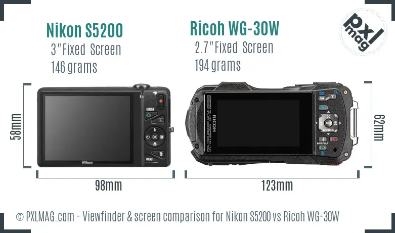 Nikon S5200 vs Ricoh WG-30W Screen and Viewfinder comparison Nikon S5200 vs Ricoh WG-30W Screen and Viewfinder comparison
