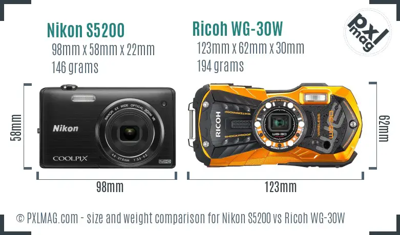 Nikon S5200 vs Ricoh WG-30W size comparison Nikon S5200 vs Ricoh WG-30W size comparison