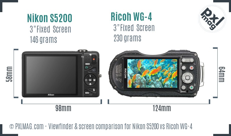 Nikon S5200 vs Ricoh WG-4 Screen and Viewfinder comparison