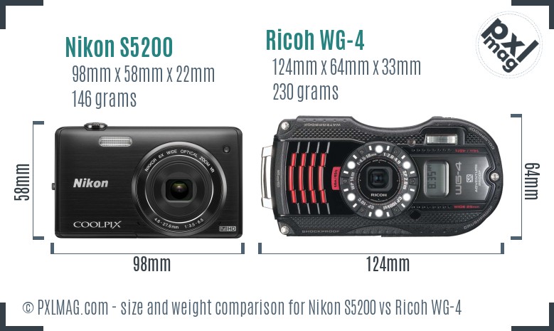 Nikon S5200 vs Ricoh WG-4 size comparison Nikon S5200 vs Ricoh WG-4 size comparison