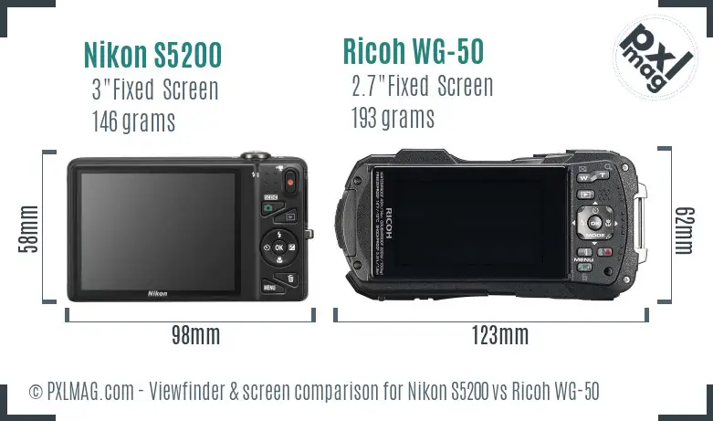 Nikon S5200 vs Ricoh WG-50 Screen and Viewfinder comparison