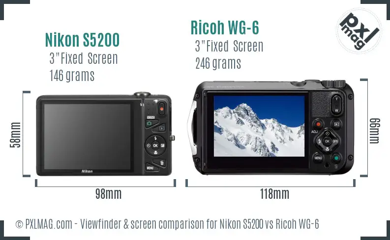 Nikon S5200 vs Ricoh WG-6 Screen and Viewfinder comparison