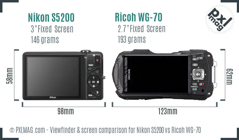 Nikon S5200 vs Ricoh WG-70 Screen and Viewfinder comparison