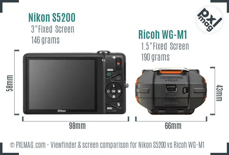 Nikon S5200 vs Ricoh WG-M1 Screen and Viewfinder comparison