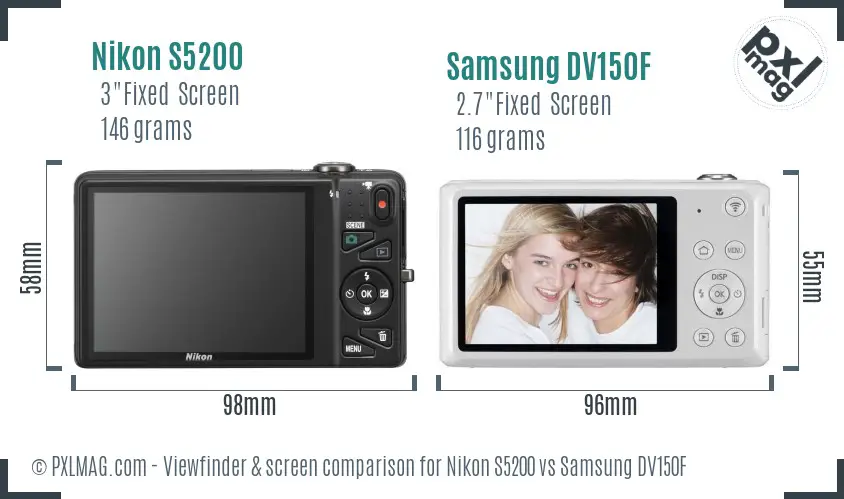 Nikon S5200 vs Samsung DV150F Screen and Viewfinder comparison