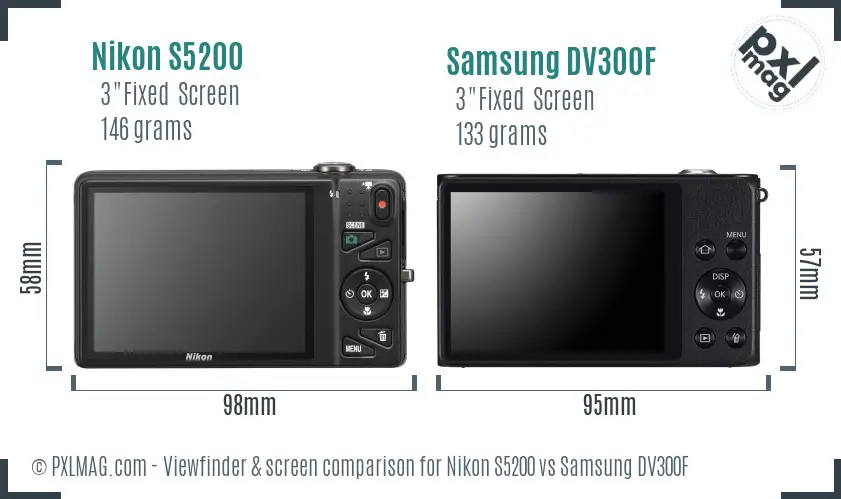Nikon S5200 vs Samsung DV300F Screen and Viewfinder comparison