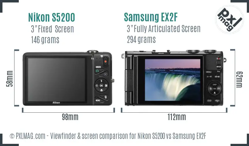 Nikon S5200 vs Samsung EX2F Screen and Viewfinder comparison