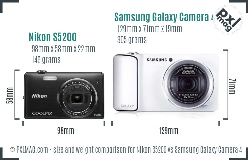 Nikon S5200 vs Samsung Galaxy Camera 4G size comparison