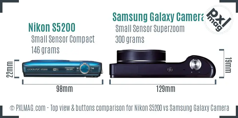 Nikon S5200 vs Samsung Galaxy Camera top view buttons comparison