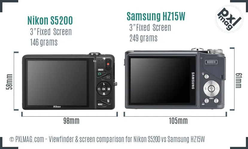Nikon S5200 vs Samsung HZ15W Screen and Viewfinder comparison Nikon S5200 vs Samsung HZ15W Screen and Viewfinder comparison
