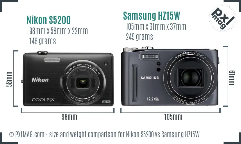 Nikon S5200 vs Samsung HZ15W size comparison Nikon S5200 vs Samsung HZ15W size comparison