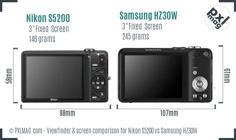 Nikon S5200 vs Samsung HZ30W Screen and Viewfinder comparison