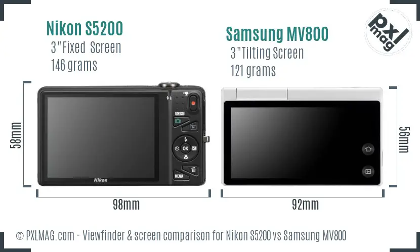 Nikon S5200 vs Samsung MV800 Screen and Viewfinder comparison